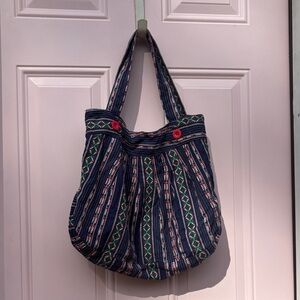 Elegant Striped Tote Bag with Red Accents, Vintage Amici